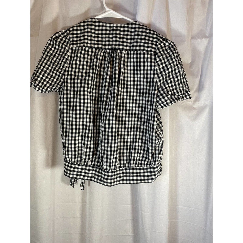 Madewell Top Womens Small Black White Checkered Short Sleeve Waist Tie V Neck - Picture 5 of 6